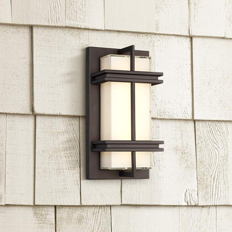 Image 1 Possini Euro Stanfield 12" High Bronze LED Wall Light