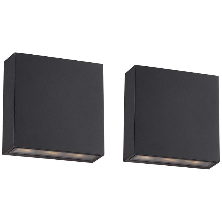 Image 2 Possini Euro Stanford 5.5" Black Up Down LED Outdoor Lights Set of 2