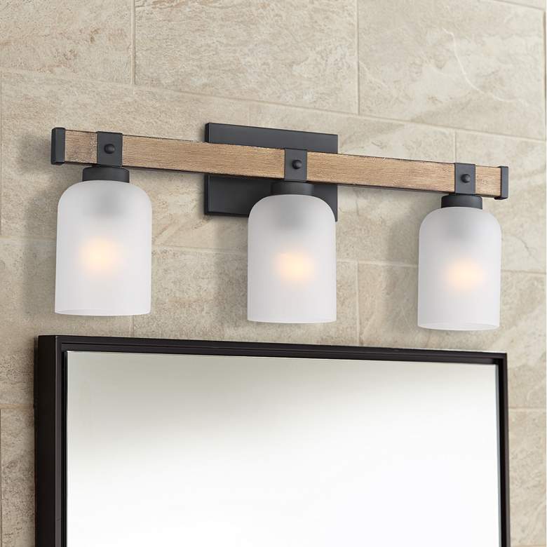 Image 1 Possini Euro Steffan 24" Wide Black and Wood Bath Light