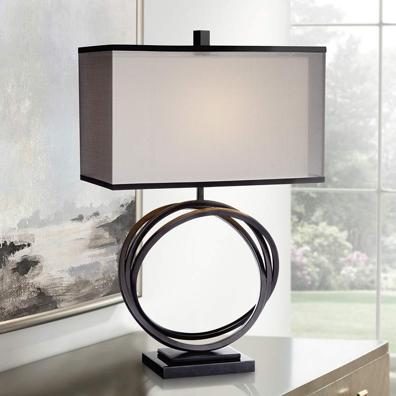 Image 1 Possini Euro Stellar 28 1/4 inch Double Shade Black Ring Modern Table Lamp