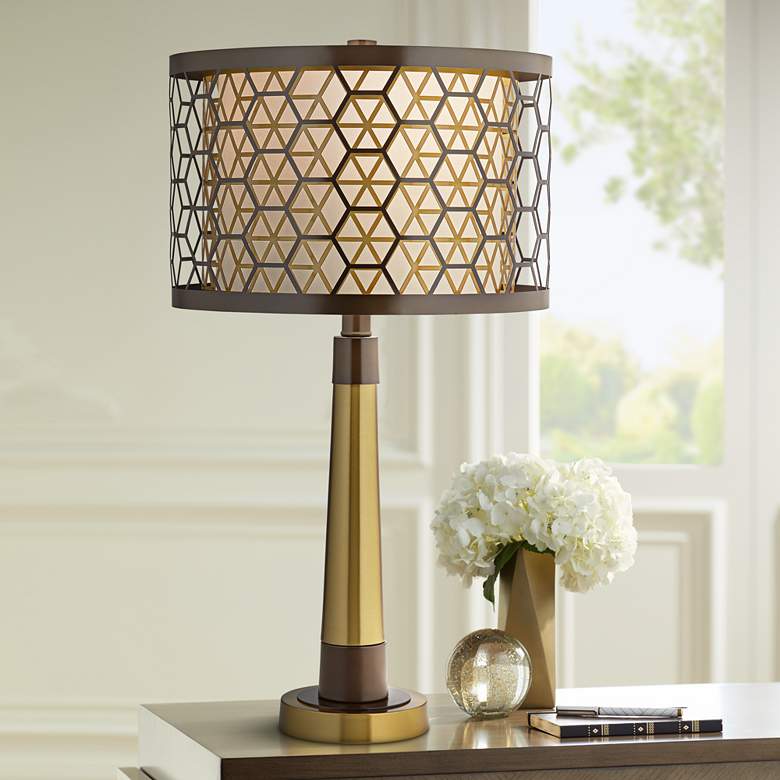 Image 1 Possini Euro Stephano Bronze and Gold Modern Luxe Table Lamp