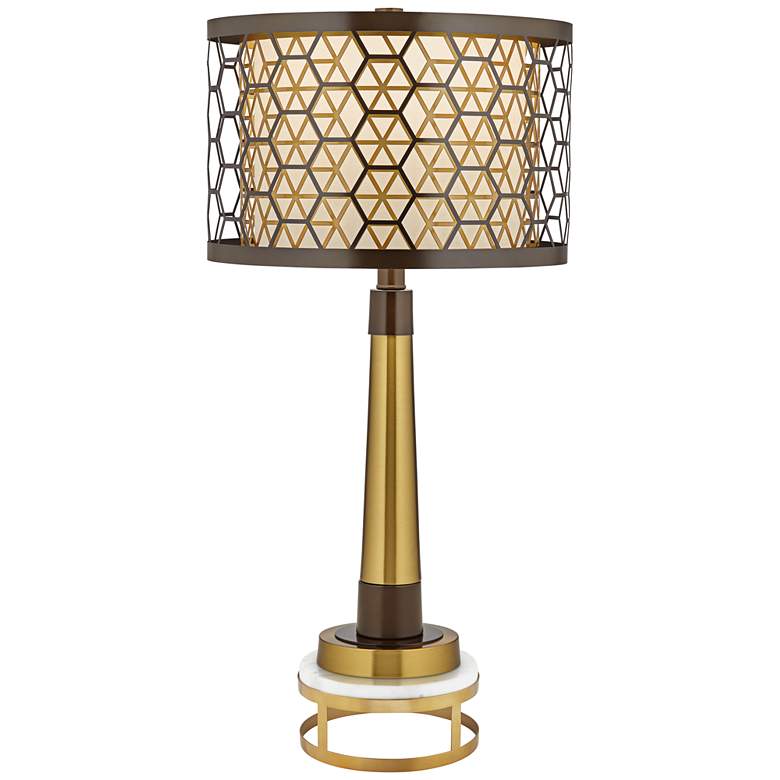 Image 1 Possini Euro Stephano Modern Luxe Table Lamp With Brass Round Riser