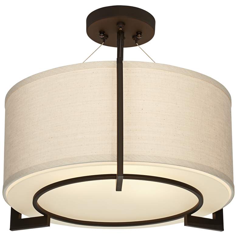 Image 2 Possini Euro Stinson 17 1/4 inch Linen and Bronze 3-Light Ceiling Light