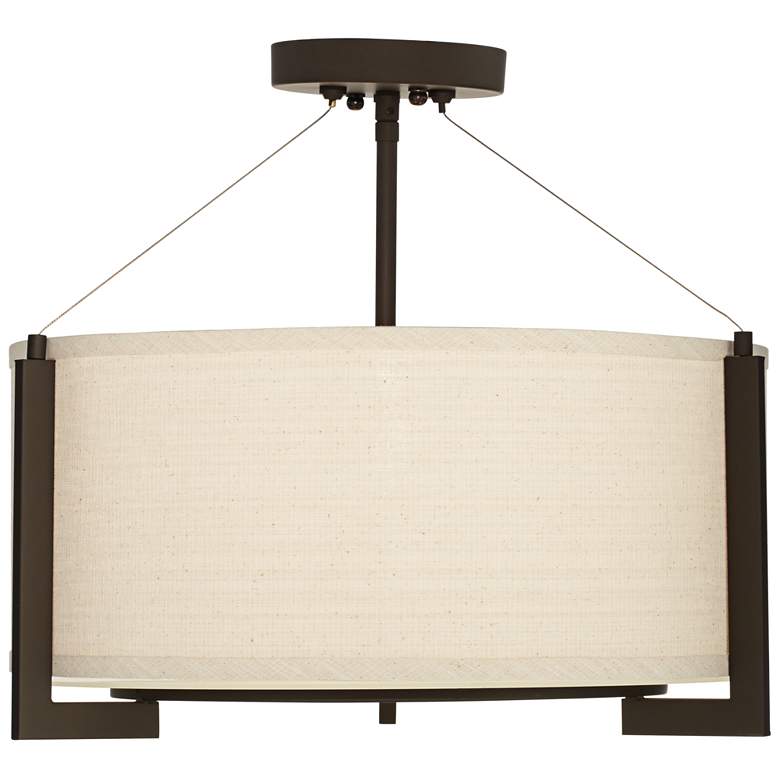 Image 4 Possini Euro Stinson 17 1/4 inch Linen and Bronze 3-Light Ceiling Light more views