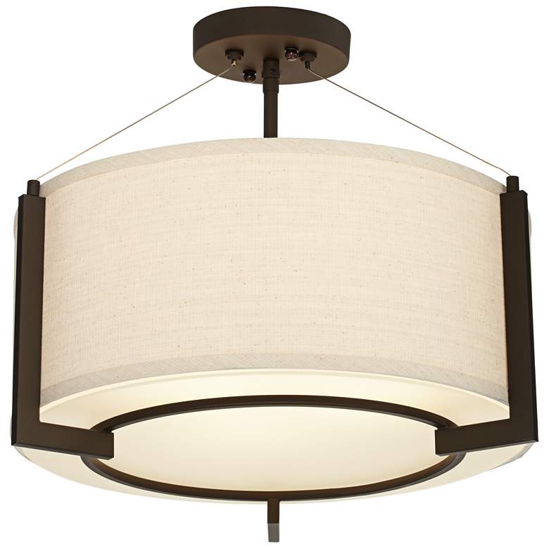 Image 6 Possini Euro Stinson 17 1/4 inch Linen and Bronze 3-Light Ceiling Light more views