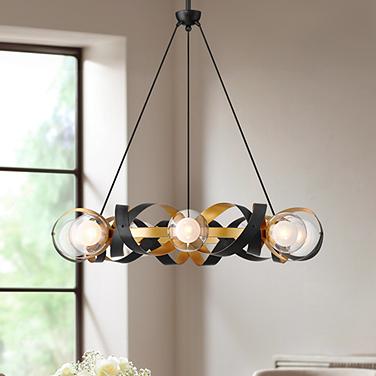 Possini Euro Streamer 32 3/4" Black and Gold Ring Chandelier