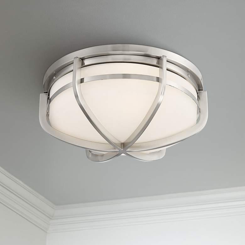 Image 1 Possini Euro Stryder 16 1/4" Wide Brushed Nickel 3-Light Ceiling Light