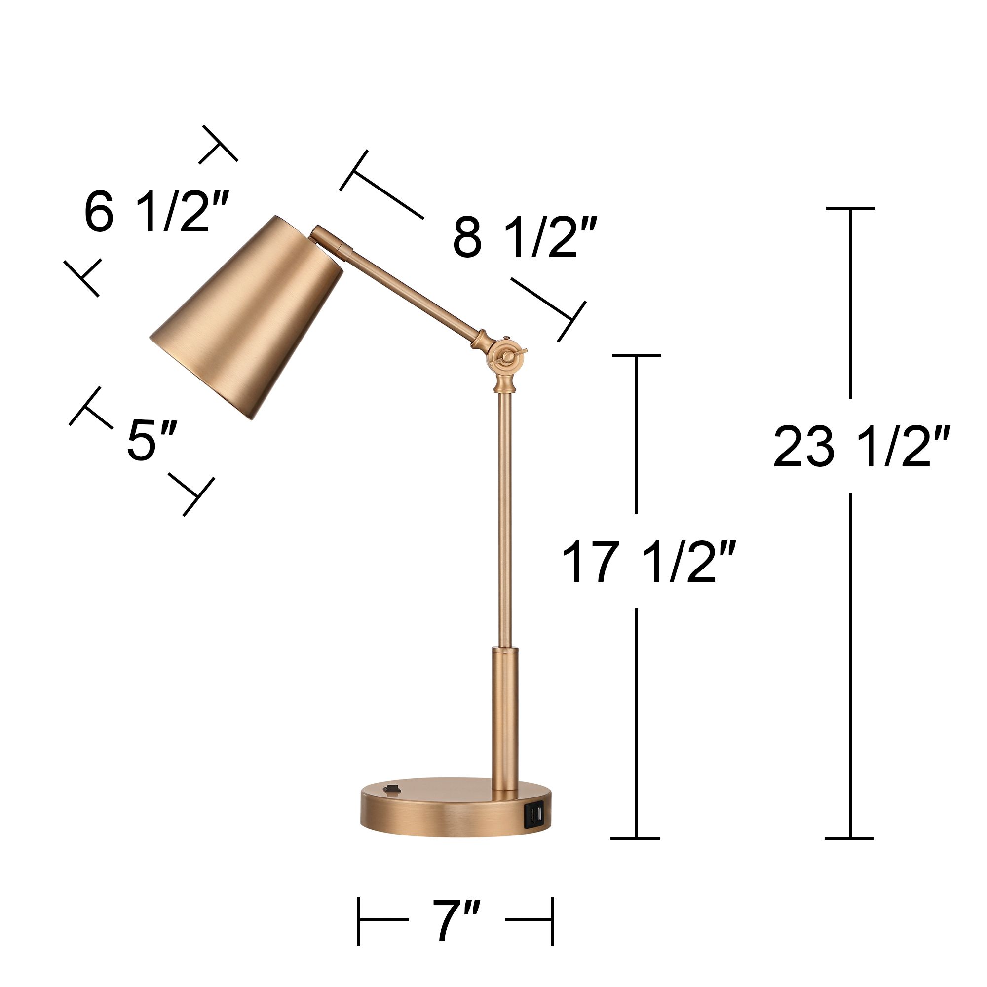 Possini Euro Sully Warm Brass Desk Lamp with Double USB Ports