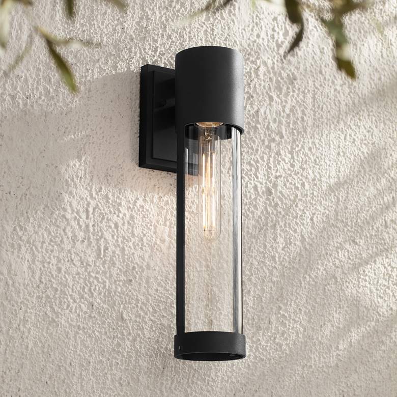 Image 2 Possini Euro Sunset 15 1/2" High Sand Black Outdoor Wall Light