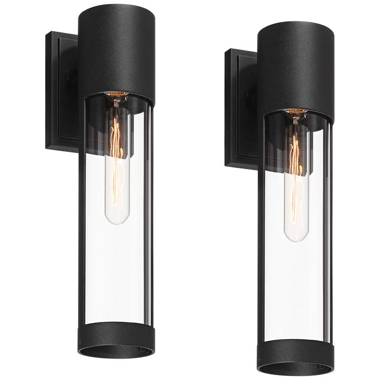 Image 2 Possini Euro Sunset 15 1/2"H Sand Black Outdoor Wall Light Set of 2