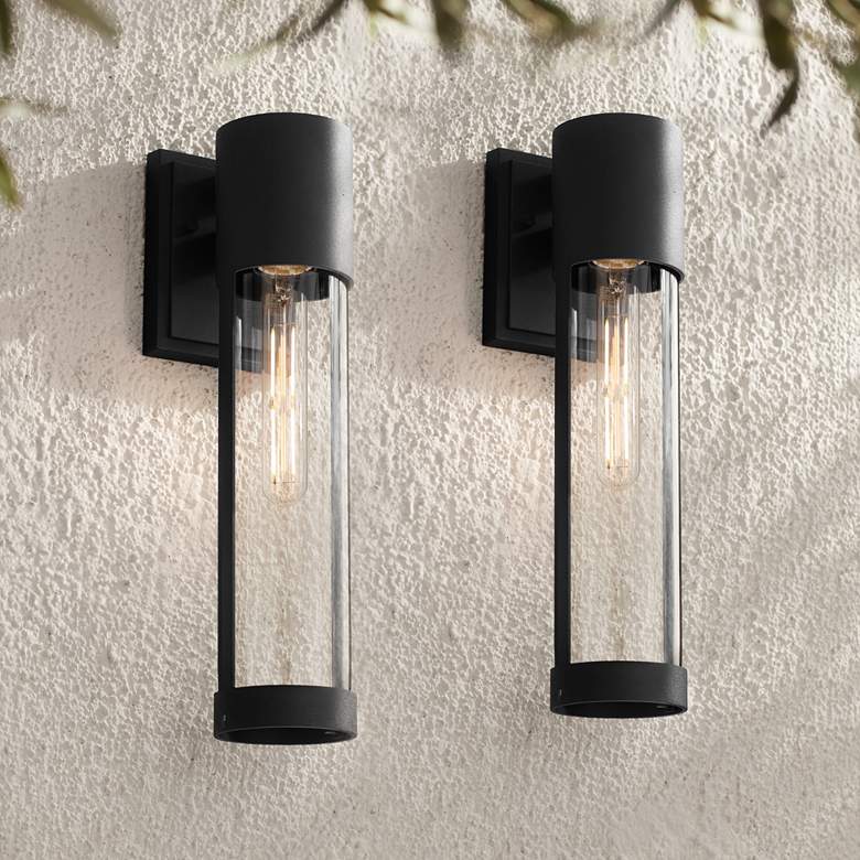 Image 1 Possini Euro Sunset 15 1/2"H Sand Black Outdoor Wall Light Set of 2