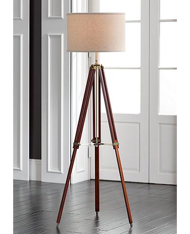 Possini Euro Surveyor Wood Adjustable Tripod Floor Lamp with Smart Sockets
