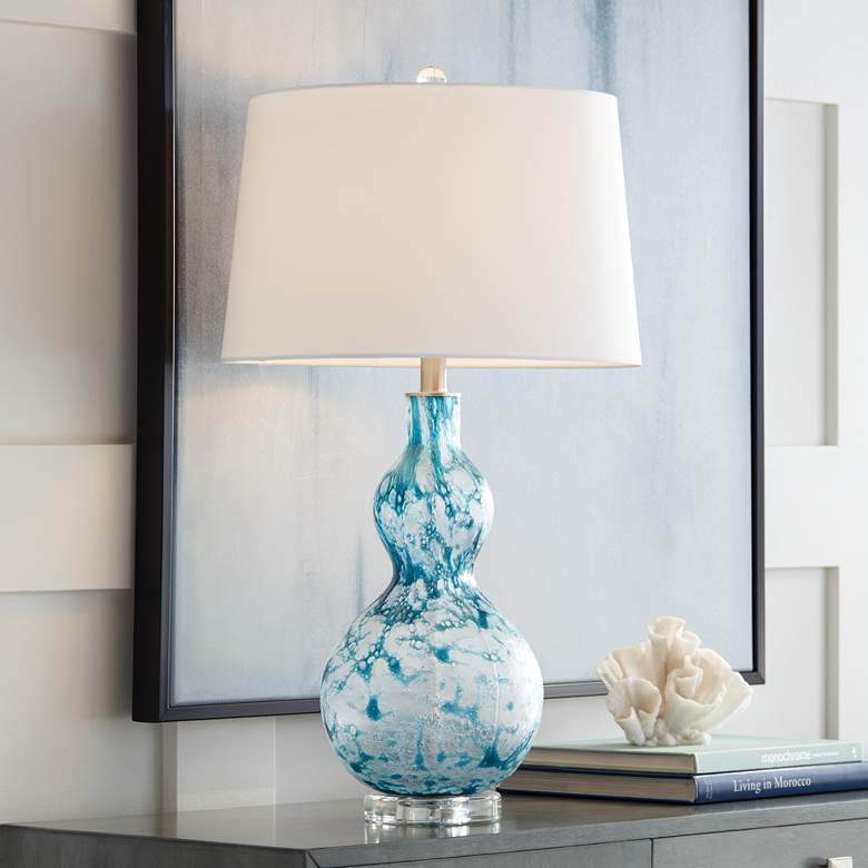 Image 1 Possini Euro Sutton 29 inch Coastal Blue Modern Art Glass Table Lamp