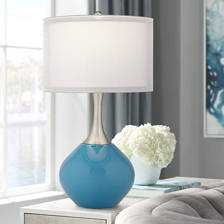 Image 1 Possini Euro Swift 30 3/8" Blue Modern Glass Table Lamp