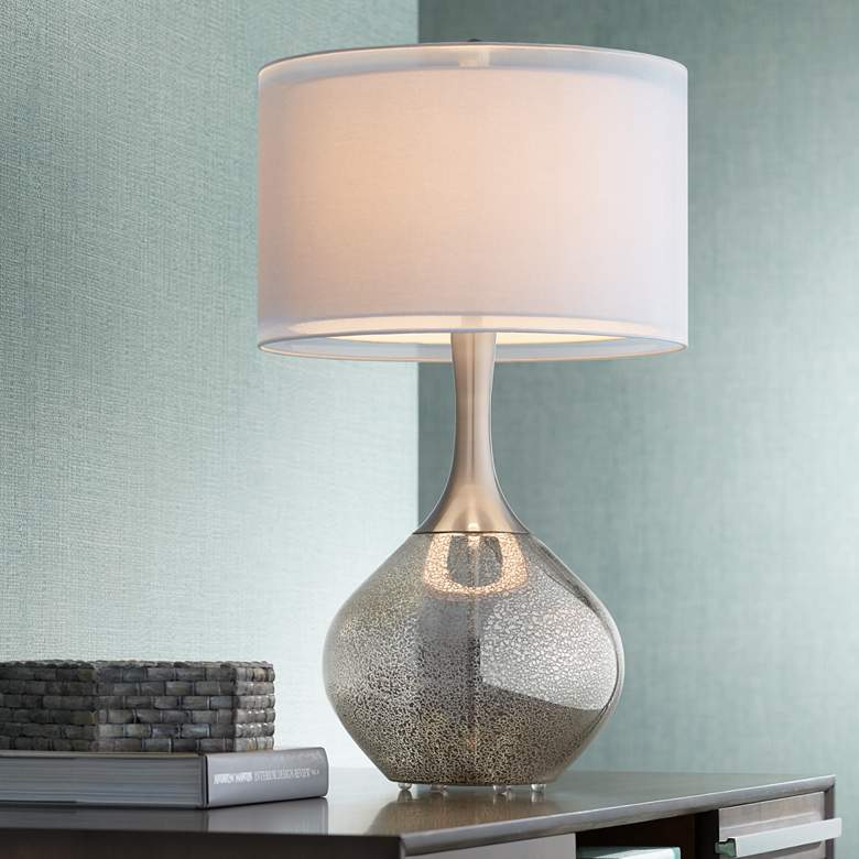 Possini Euro Swift Double Shade Modern Mercury Glass Table Lamp