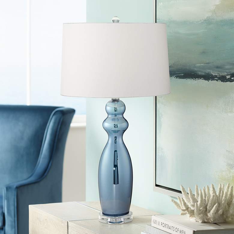 Image 1 Possini Euro Tagus 30" High Slate Blue Modern Glass Table Lamp