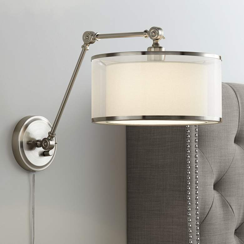 Image 1 Possini Euro Taliah Brushed Nickel Plug-In Wall Lamp