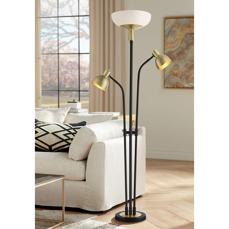 Image 1 Possini Euro Talley Warm Gold and Black 3-Light Modern Tree Floor Lamp