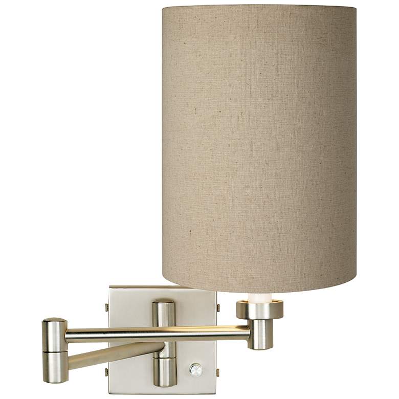 Image 1 Possini Euro Tan Cylinder - Brushed Nickel Plug-In Swing Arm Wall Lamp