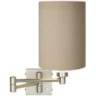 Possini Euro Tan Cylinder - Brushed Nickel Plug-In Swing Arm Wall Lamp