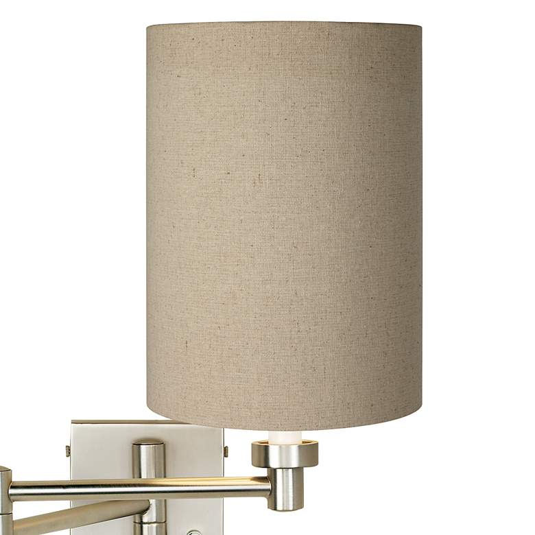 Image 2 Possini Euro Tan Cylinder - Brushed Nickel Plug-In Swing Arm Wall Lamp more views