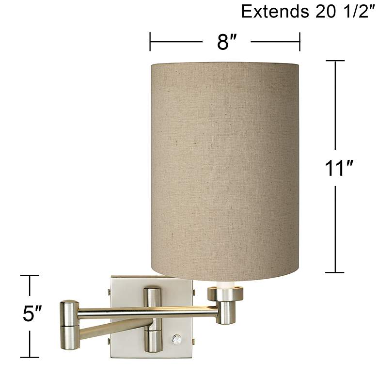 Image 4 Possini Euro Tan Cylinder - Brushed Nickel Plug-In Swing Arm Wall Lamp more views