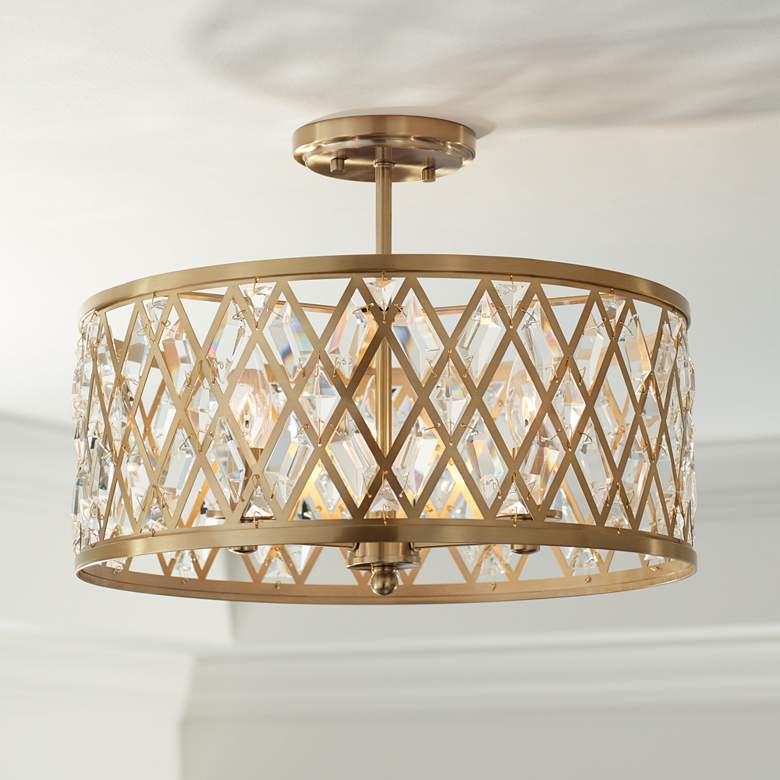 Image 1 Possini Euro Tanz 16 1/2 inch Wide Satin Brass Ceiling Light