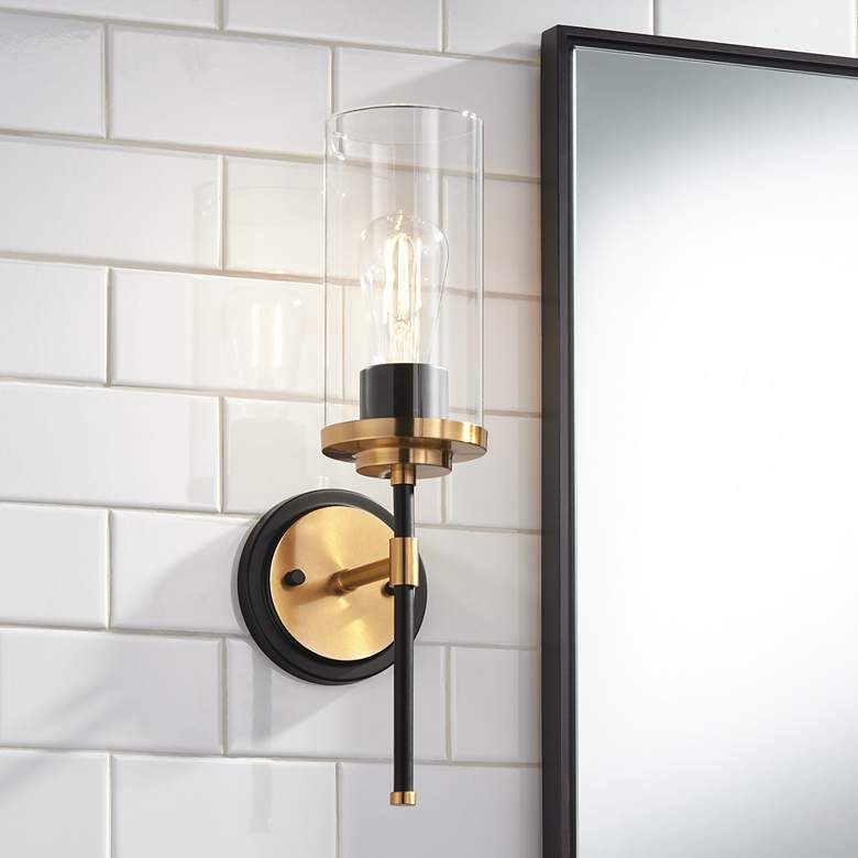Image 2 Possini Euro Tara 17" High Black and Gold Wall Sconce