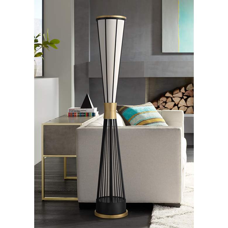 Image 1 Possini Euro Tarrah Black and Warm Gold 2-Light Modern Floor Lamp