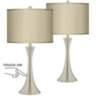 Possini Euro Taupe Faux Silk Brushed Nickel Touch Table Lamps Set of 2