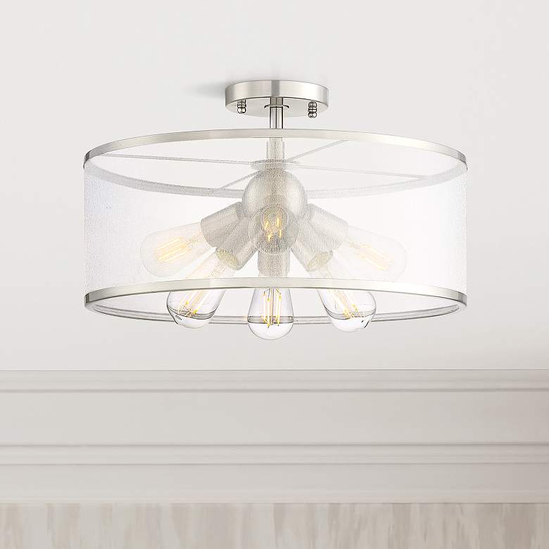 Image 1 Possini Euro Taur 18" Wide Brushed Nickel 6-Light LED Ceiling Light