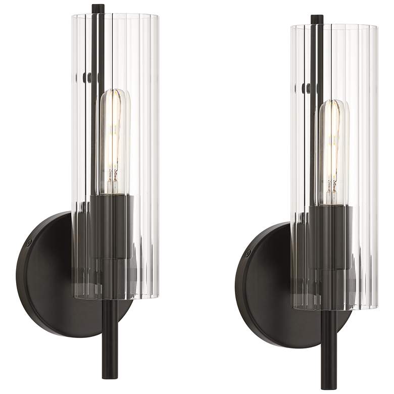 Image 1 Possini Euro Taurus 13 1/2" High Matte Black Wall Sconce Set of 2