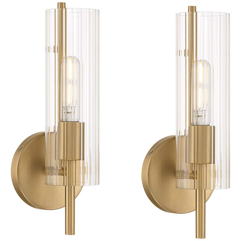 Image 1 Possini Euro Taurus 13 1/2"H Brushed Champagne Wall Sconce Set of 2