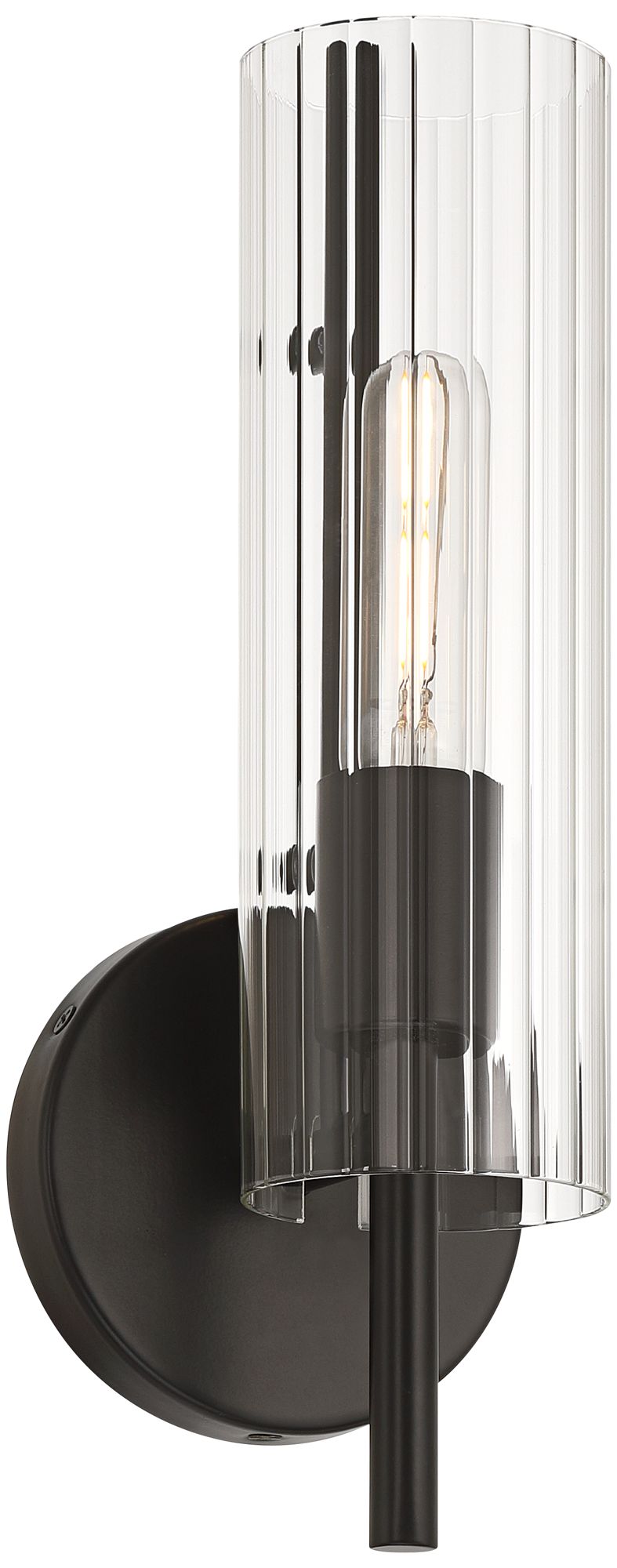 Image 6 Possini Euro Taurus 13 1/2"H Matte and Fluted Glass Black Wall Sconce more views