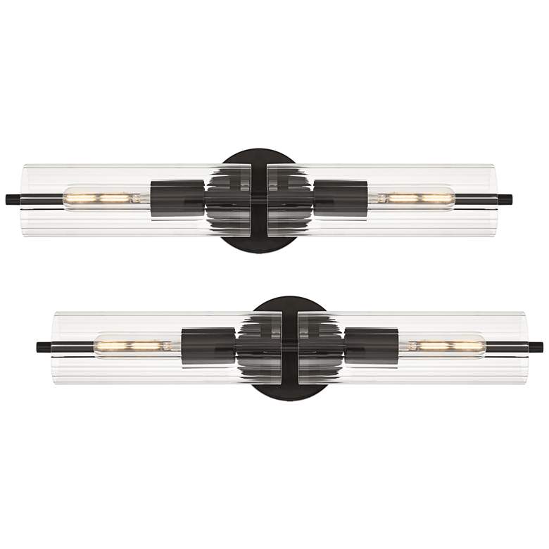 Image 1 Possini Euro Taurus 22" Wide Matte Black 2-Light Bath Light Set of 2