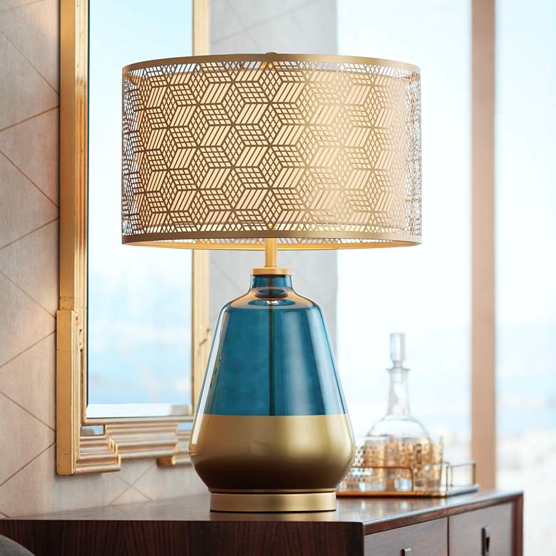 Image 1 Possini Euro Taurus 26" High Cobalt Blue and Gold Table Lamp