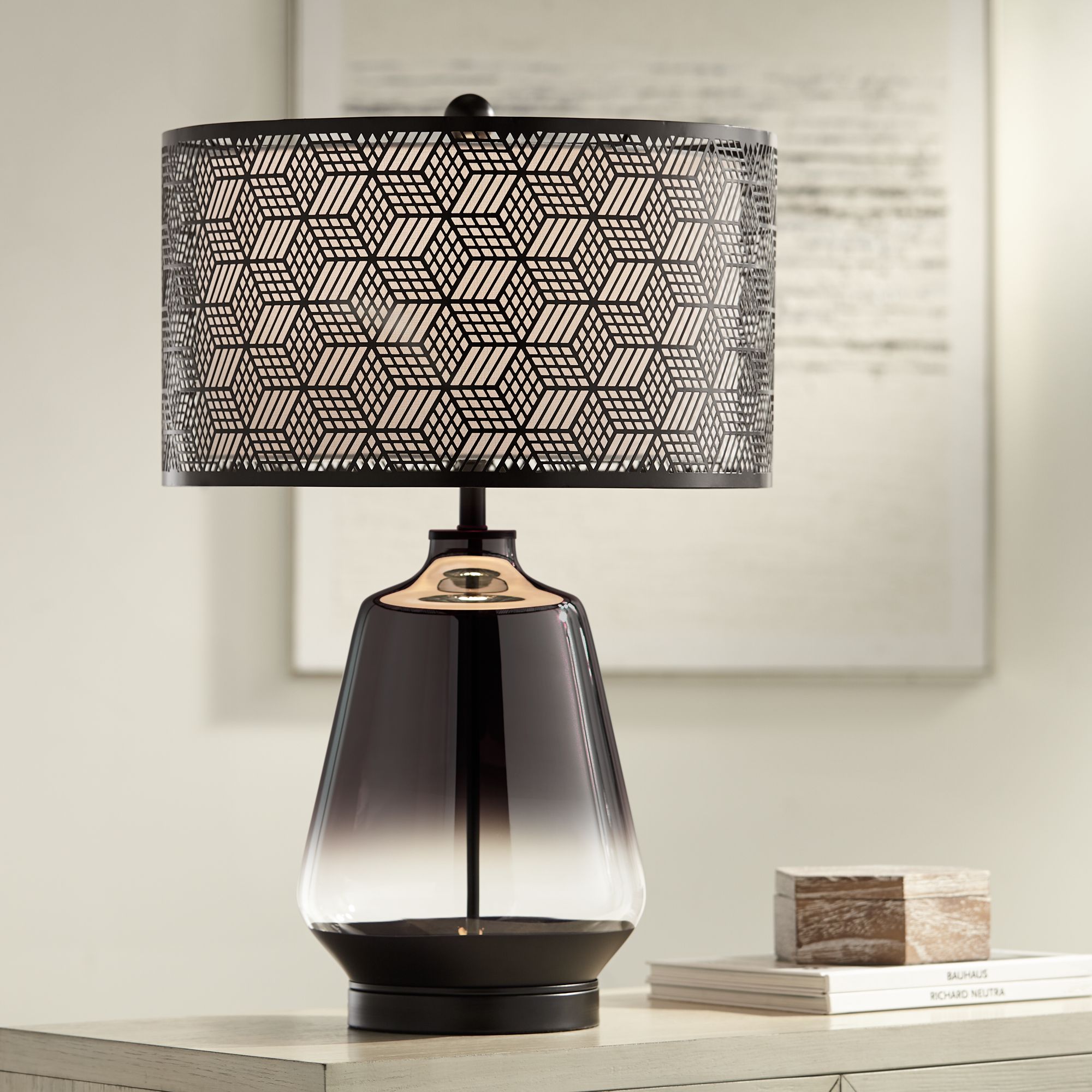 Image Possini Euro Taurus 26" Metal Shade Smoke Glass Modern Lamp