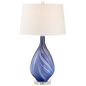 Image2 of Possini Euro Taylor 29" Blue Art Glass Table Lamp with USB Dimmer