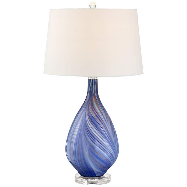 Image 2 Possini Euro Taylor 29 inch Blue Art Glass Table Lamp with USB Dimmer