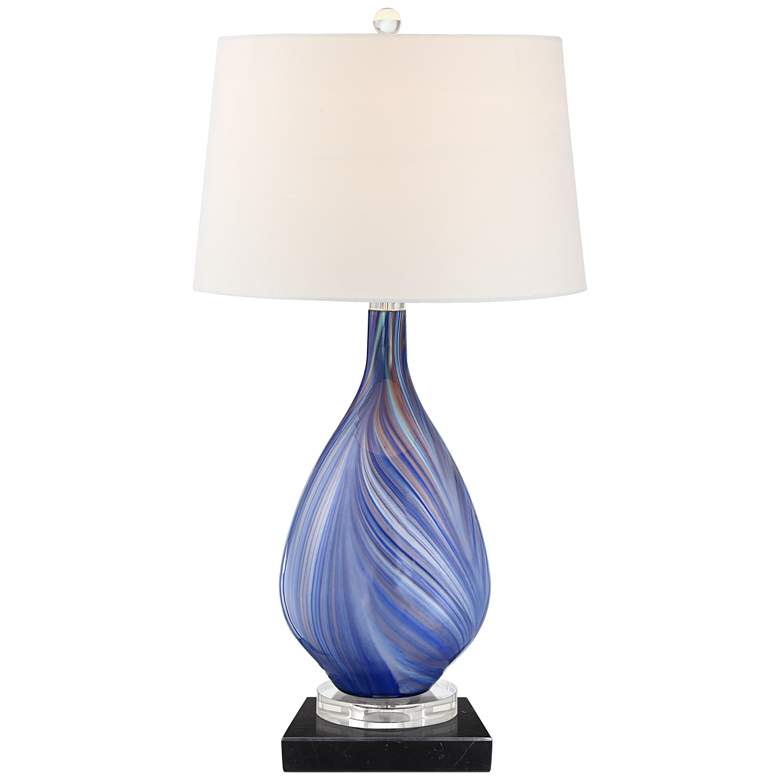 Image 1 Possini Euro Taylor 29 inch Blue Table Lamp with Square Black Marble Riser