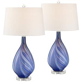 Image2 of Possini Euro Taylor 29" Modern Blue Art Glass Table Lamps Set of 2