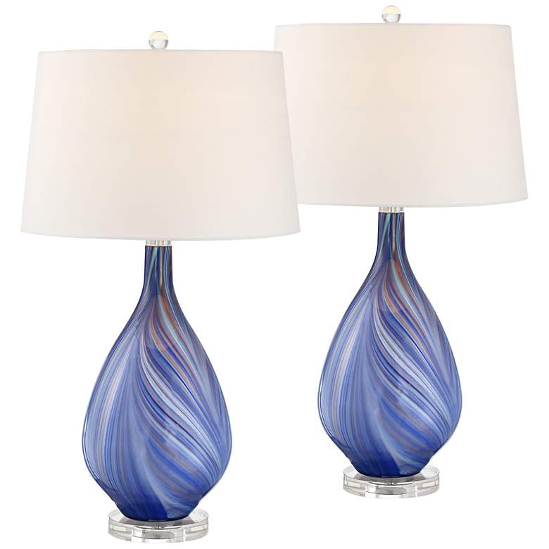 Image 2 Possini Euro Taylor 29 inch Modern Blue Art Glass Table Lamps Set of 2
