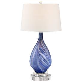 Image1 of Possini Euro Taylor 30 1/2" Blue Glass Table Lamp with Acrylic Riser