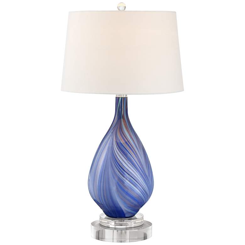 Image 1 Possini Euro Taylor 30 1/2 inch Blue Glass Table Lamp with Acrylic Riser