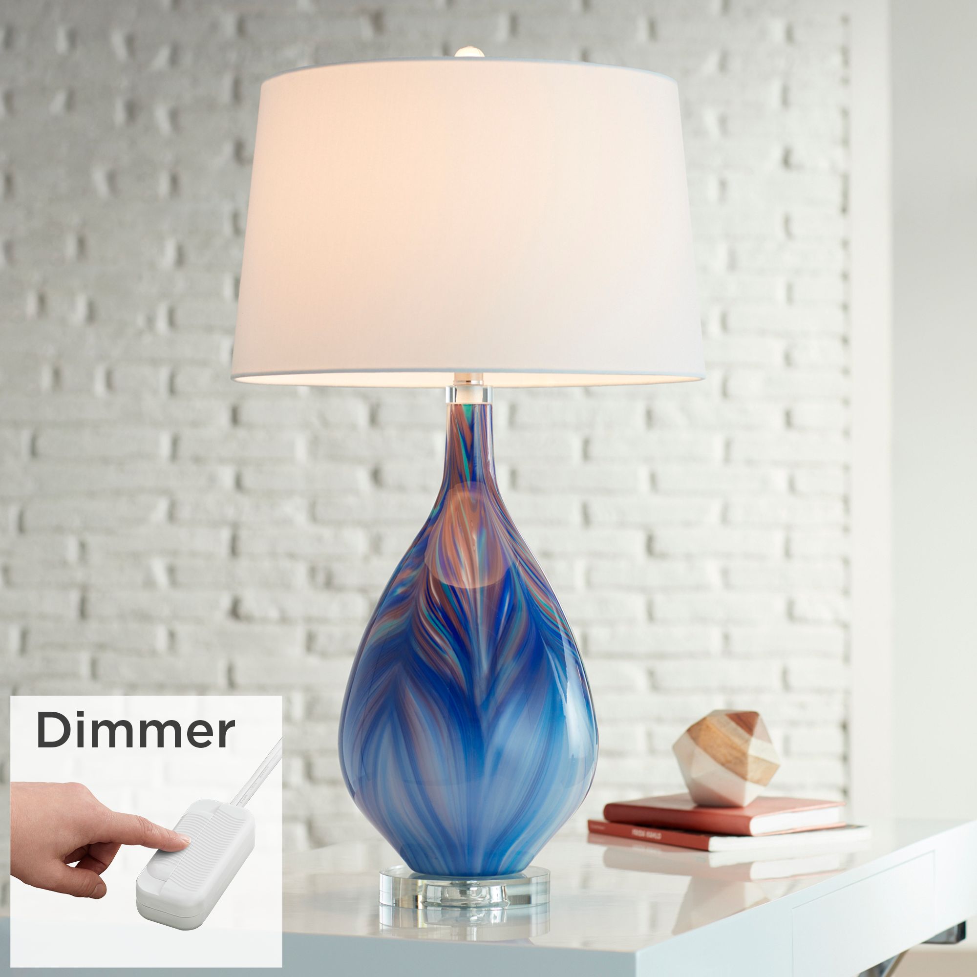 indigo swirl art glass table lamp