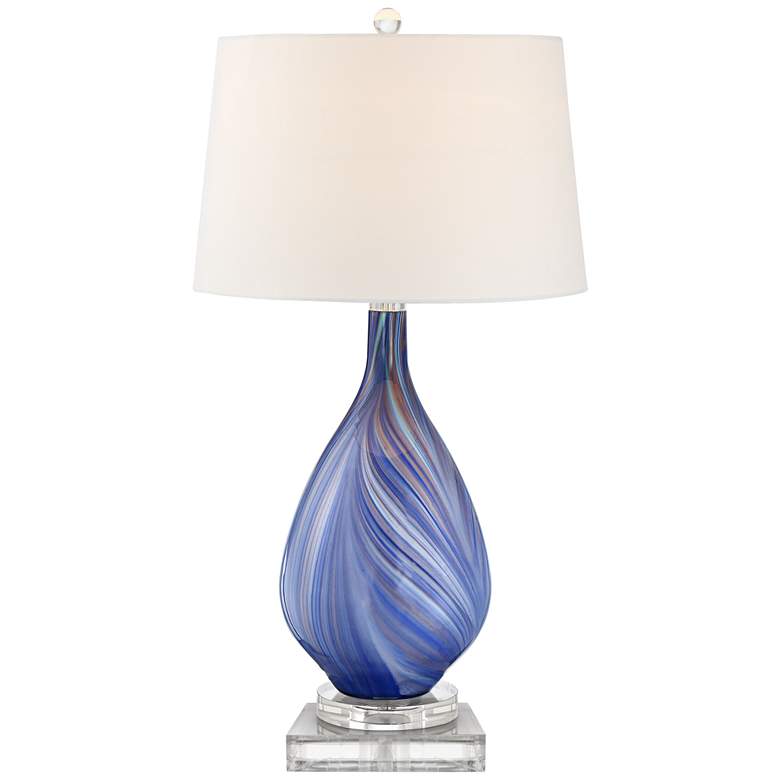Image 1 Possini Euro Taylor Blue Glass Table Lamp With 8" Wide Square Riser