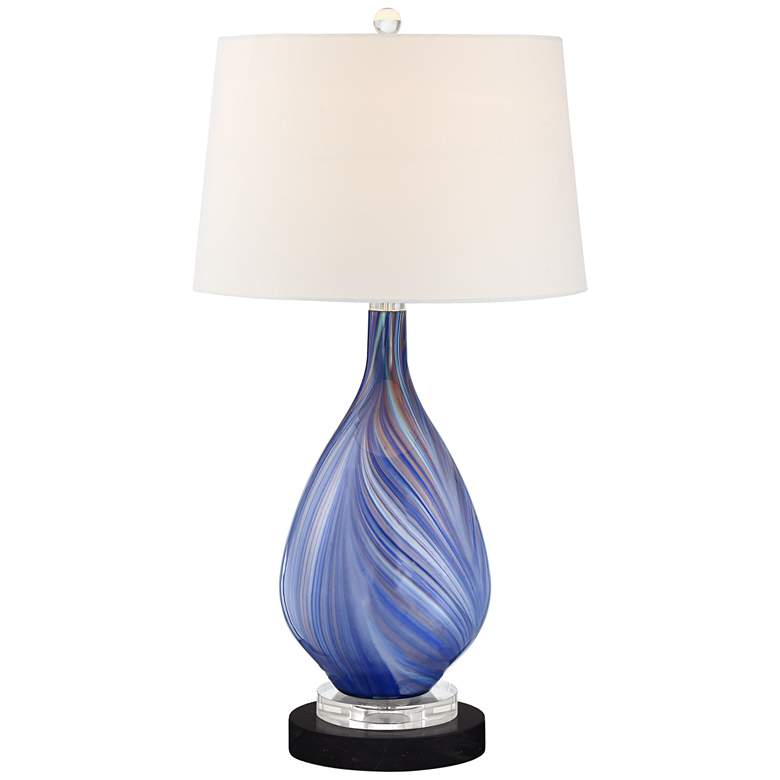 Image 1 Possini Euro Taylor Blue Table Lamp with Round Black Marble Riser