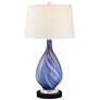 Possini Euro Taylor Blue Table Lamp with Round Black Marble Riser