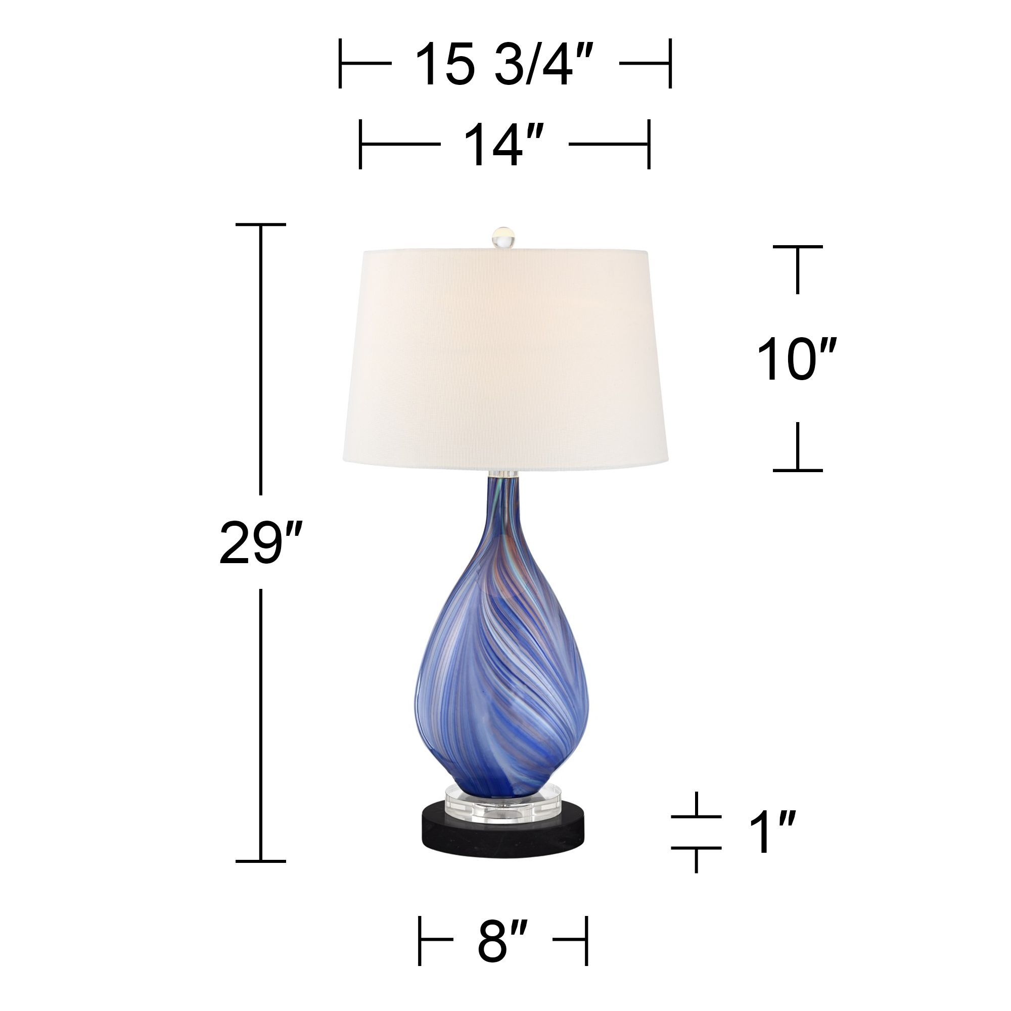 Possini Euro Taylor Blue Table Lamp with Round Black Marble Riser