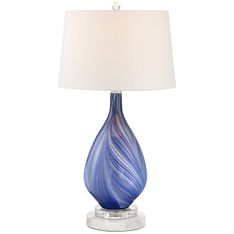 Image 1 Possini Euro Taylor Blue Table Lamp with Round White Marble Riser